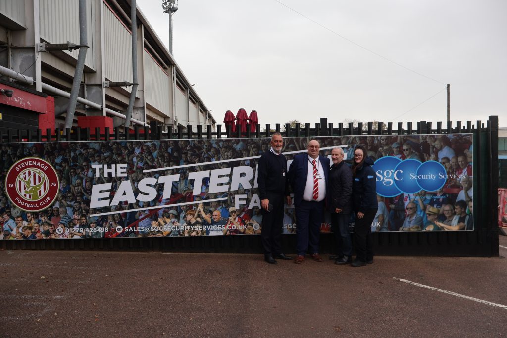SGC Security Services sponsorship at East Terrace Fan Zone, Stevenage Football Club